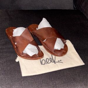 Beek Brown Leather Cross Strap Sandals Size 10